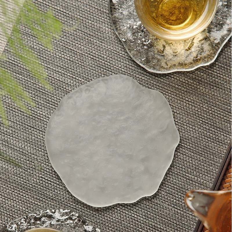 Crystal Tea Coaster, Japanese-Style Thickened Heat-Resistant Glass Cup Mat, Household Dining Mat, Coffee Cup, Water Cup, Simple Style