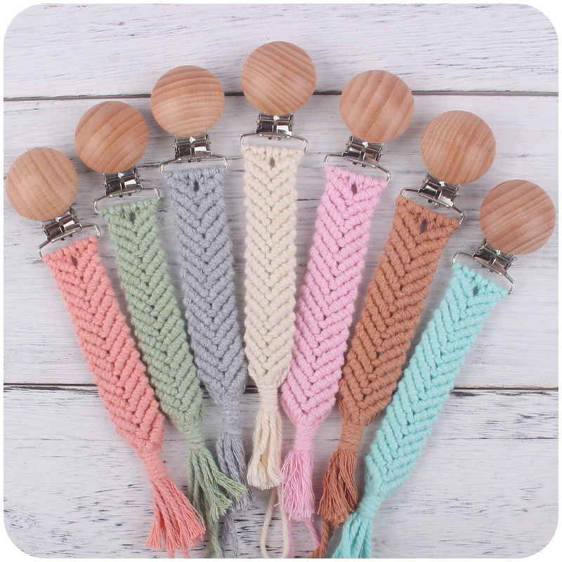 Bebé suministros de haya boca ancha boca pezón clip pezón cuerda DIY bebé creativo hecho a mano tejida algodón cuerda pezón cadena