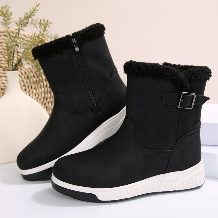 Damenschuhe Stiefel für Damen Herbst und Winter neuer Stil plus Samt dicke warme Oberbekleidung flache Unterseite heiße Baumwollschuhe Baumwollstiefel für Damen_voghion.com