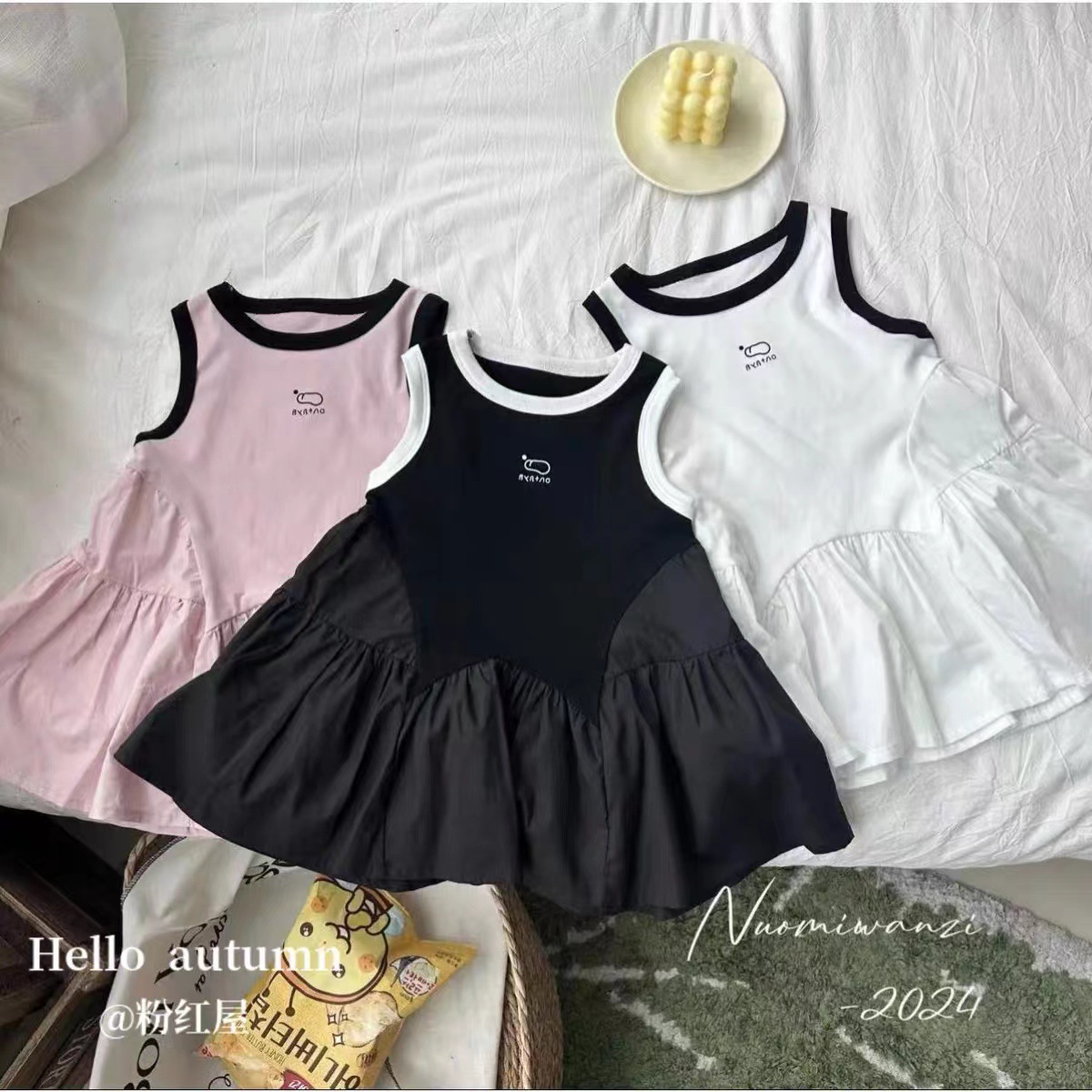 Korean Children's Clothing Girls' Elegant Vest Dress 2025 Summer New Little Girl's High-End Splicing Cotton Dress