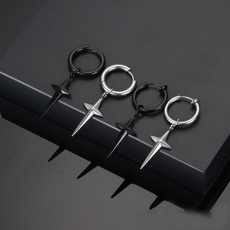 Earrings Men's Cross Star Titanium Steel Color-free Ear Clip Women's Hip-hop Punk Simple High-end Retro Fashion Accessories Earrings Men's Cross Star Titanium Steel Color-free Ear Clip Women's Hip-hop Punk Simple High-end Retro Fashion Accessories