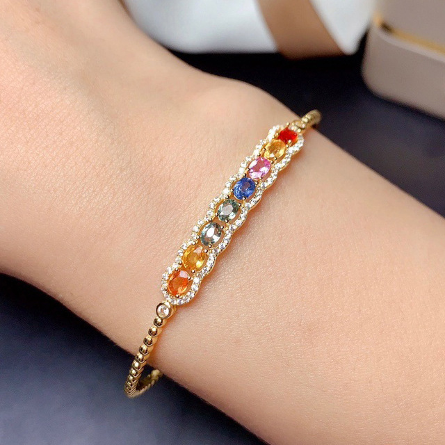 New Temperament Full Diamond Simulation Rainbow Color Tourmaline Color Treasure Bracelet Women's Online Celebrity Live Bracelet