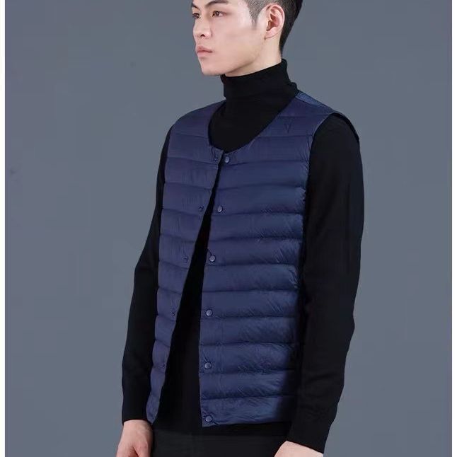 Down waistcoat men's collarless liner wear autumn and winter light down jacket vest youth plus size waistcoat crew neck V-neck Down waistcoat men's collarless liner wear autumn and winter light down jacket vest youth plus size waistcoat crew neck V-neck