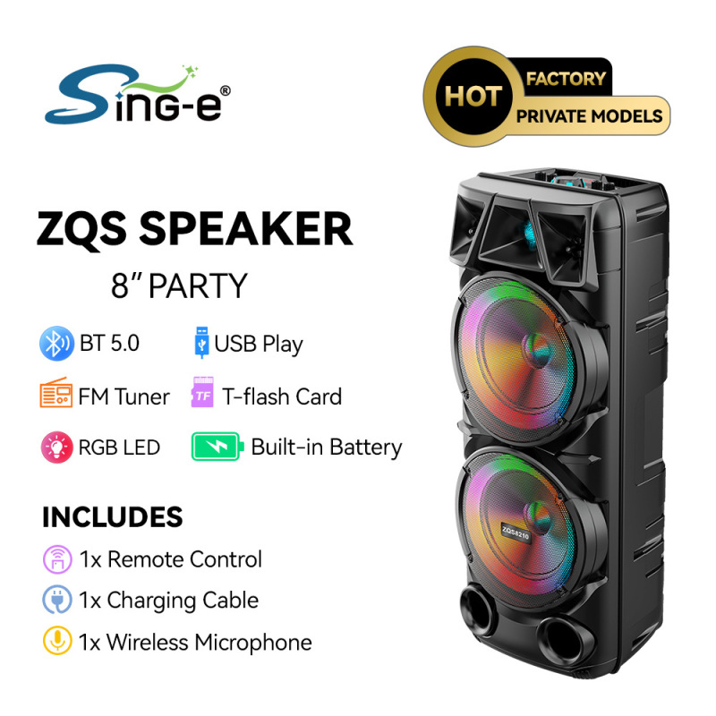 Sing-e ZQS8210 ハイパワー 8inch デュアル スピーカー Bluetooth オーディオ ポータブル ワイヤレス マイク スクエア ダンス スピーカー|undefined
