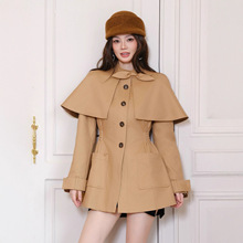 【徐如蓝同款】2025年秋英伦风卡其斗篷风衣中长款斗篷式收腰外套