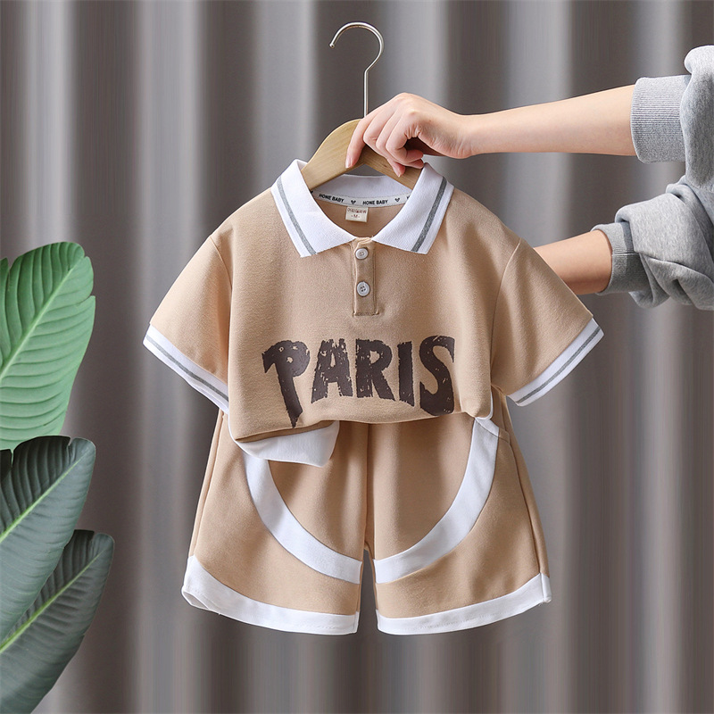 7243 Traje de verano para niños 2025 Nuevo estilo Polo de manga corta Ropa de verano para bebés Traje de dos piezas de verano fresco y atractivo