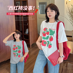 Enoch plus size Women's Tomato Print Short-sleeved T-shirt 2025 Summer New Loose Cotton Top 252532