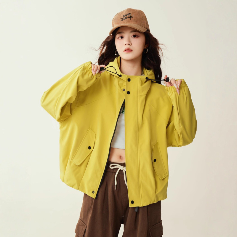 Hooded Windbreaker Autumn New Korean Style Casual Fashion Simple Solid Color Plain Loose Large Size Jacket for Women Trendy 3545 Hooded Windbreaker Autumn New Korean Style Casual Fashion Simple Solid Color Plain Loose Large Size Jacket for Women Trendy 3545