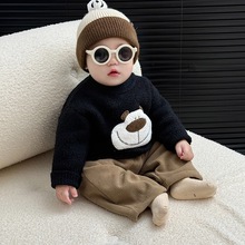 男童可爱卡通动物套头毛绒针织打底衫女宝宝秋冬季加厚保暖毛衣潮