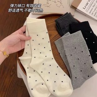 Piak Socks Women's White Polka Dot Spring and Summer Thin Mid-Tube Cotton Socks Ins Japanese Style Style Simple Breathable Cute Mid-Tube