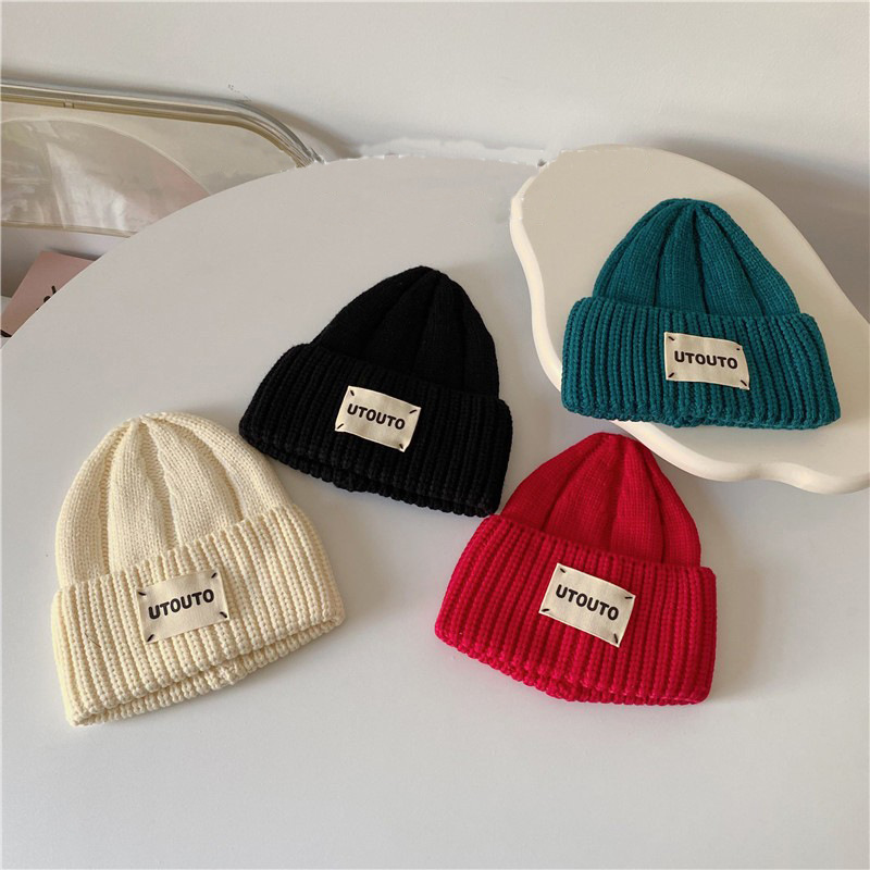ins bebés coreanos de color sólido extranjero para niños madres y bebés sombreros de lana otoño y invierno estilo coreano sombreros de punto versátiles