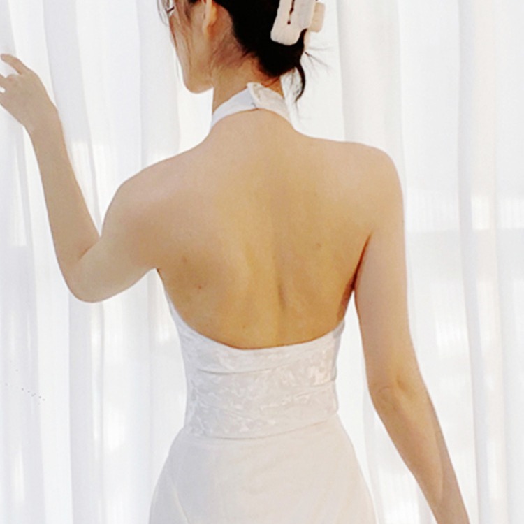 Ballet Dance Costume for Art Exams, One-Piece Practice Leotard, Velvet Jacquard Aerial Yoga White Leotard