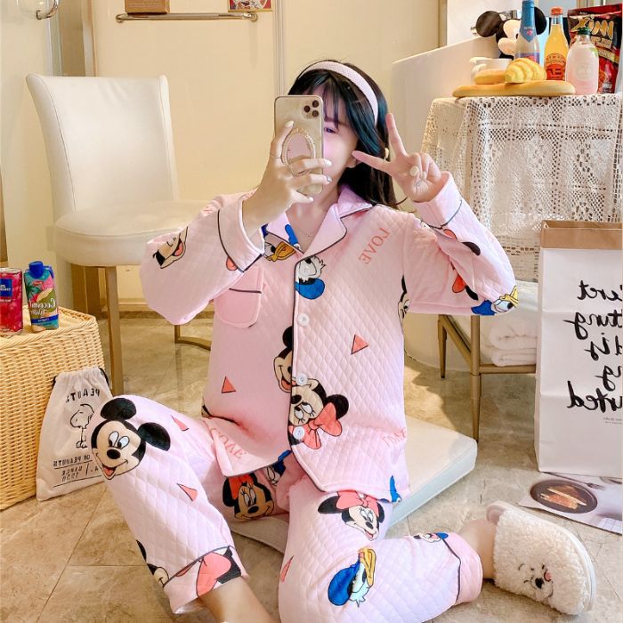 Otoño y invierno nuevo pijama de mujeres cardigán de aire mezclado chicas lindas dibujos animados princesa impresión ropa para el hogar