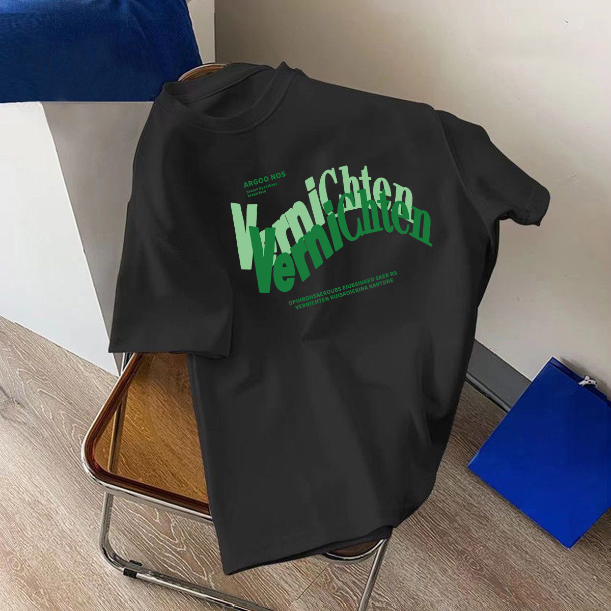 Camiseta estampada de seda de hielo Estilo coreano Estilo occidental Camiseta adelgazante Camiseta de manga corta Hombres y mujeres mismo estilo pareja desgaste todo partido moda casual