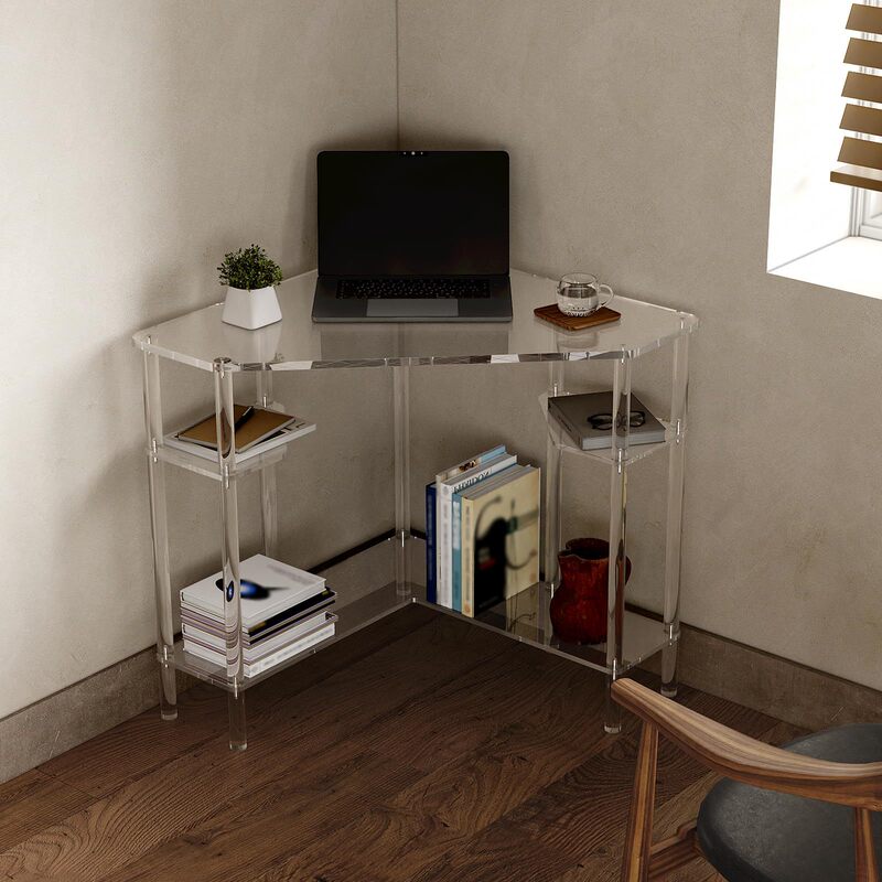 Nordic Ins-Style Acrylic Floating Table for Home Use, Creative Transparent Desk, Computer Desk, L-Shaped Office Desk