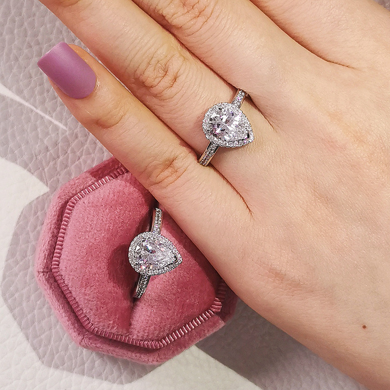 20g Weight Zircon Inlay Material Rings Classification 1 Pair Quantity Fashion Water Droplets Copper Plating Zircon Rings 1 Pair