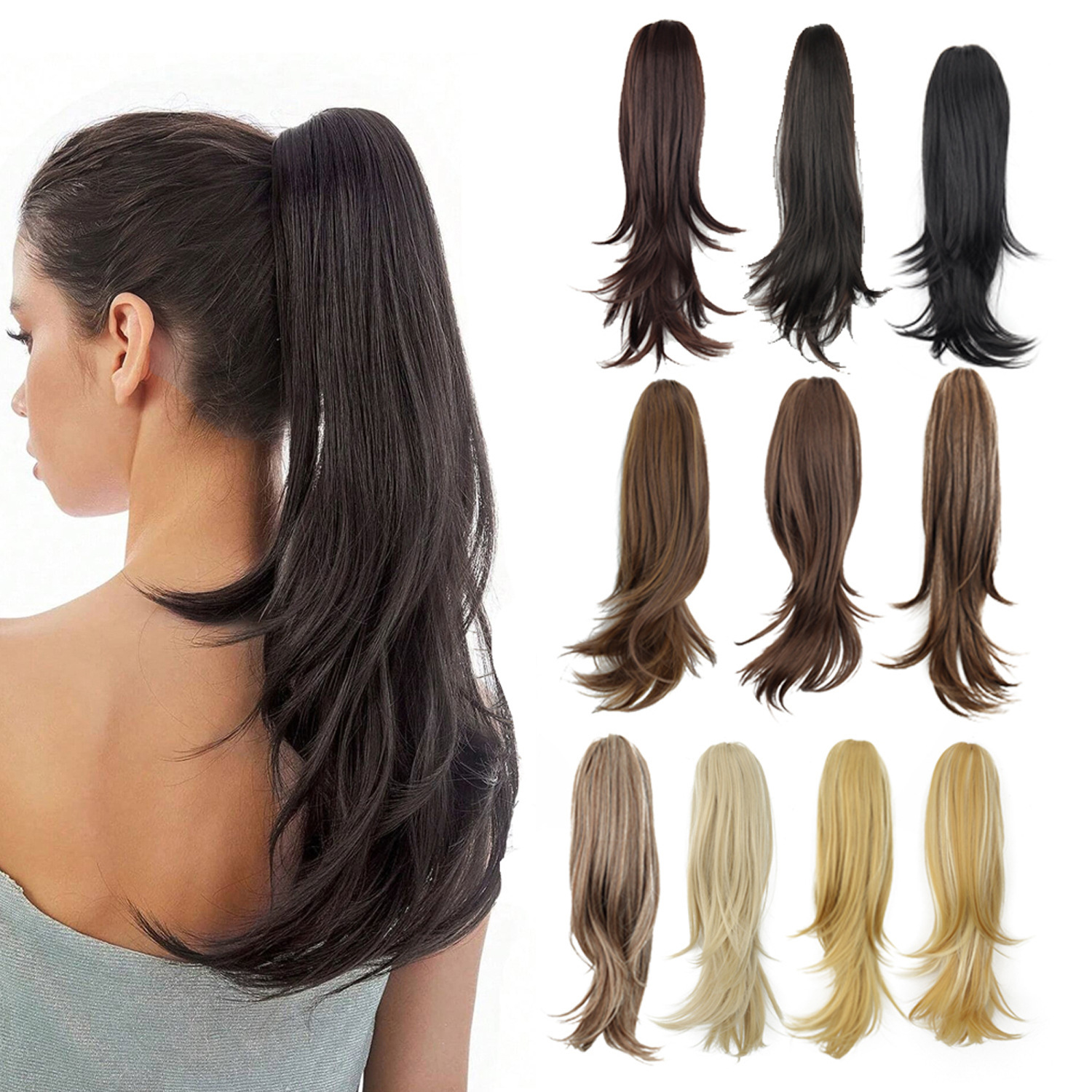 Perucas de caballo para mujeres multicapa de fibra química de cola de caballo agarrando clip de cola de caballo a través de Europa y América