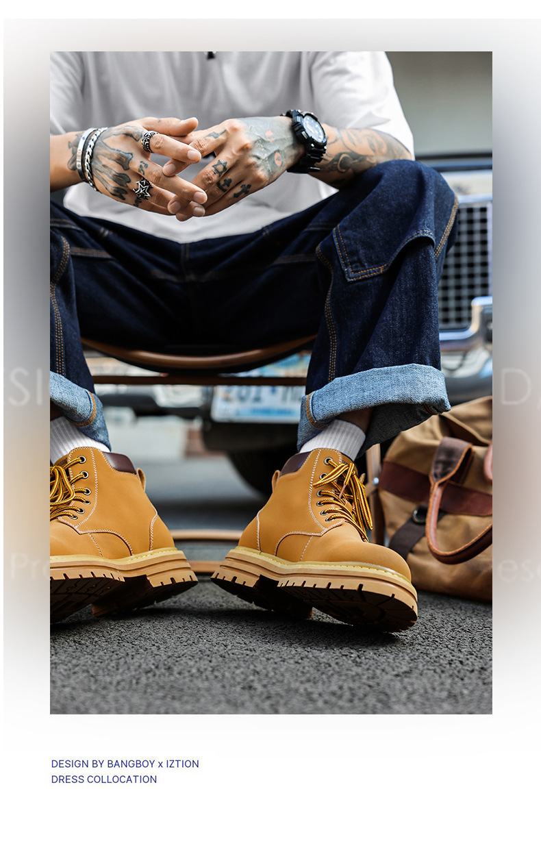 Nuovi stivali da uomo in pelle classici stivali grandi gialli stivali da lavoro da uomo retrò_voghion.com