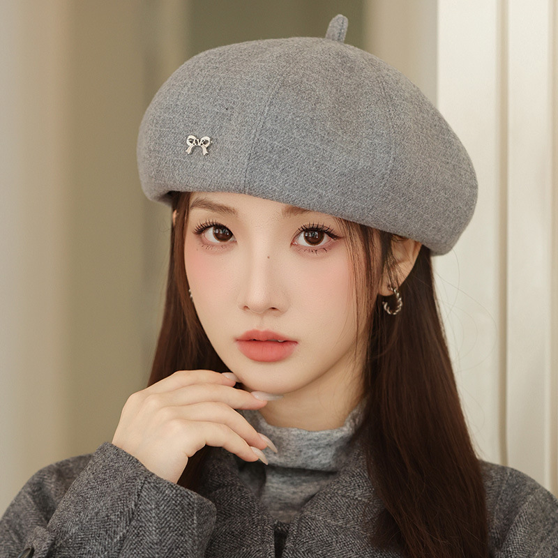 女性用春秋帽子、レトロな英国風ベレー帽、頭囲が大きい、顔が見える小さなペインターハット、万能リボンメッセンジャーハット|undefined