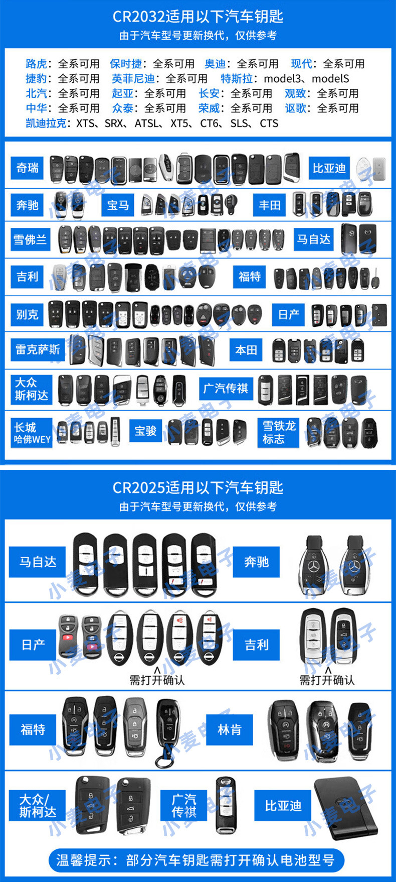 汽车钥匙对应电池表_01