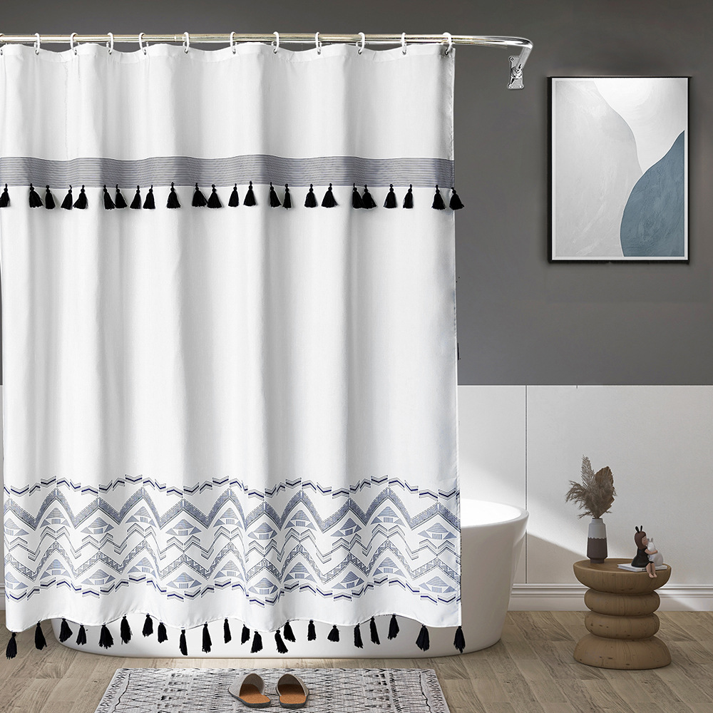 Amazon New Geometric Bohemian Hotel Waterproof Thickened Bathroom Simple Shower Curtain Bathroom Jacquard Fabric