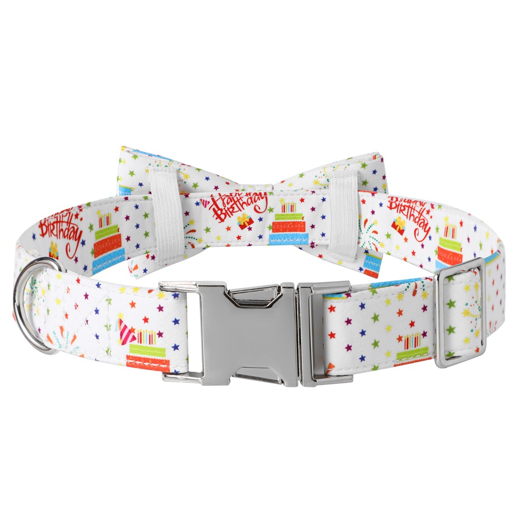 TANPOPO nuevos productos transfronterizos para mascotas collar de aleación de cumpleaños para perros collar arco extraíble para mascotas cuerda de tracción