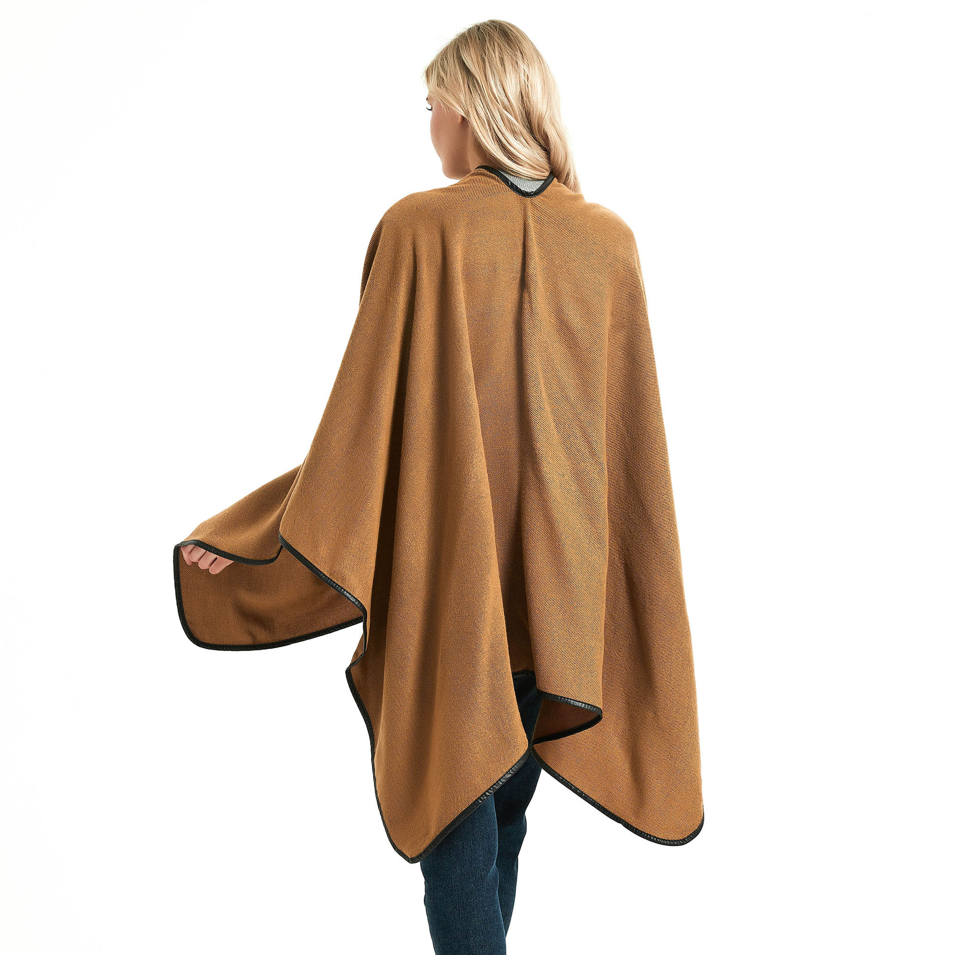 Unisex Fashion acrylic women's shawl clasp leather edge Solid camel split shawl_voghion.com