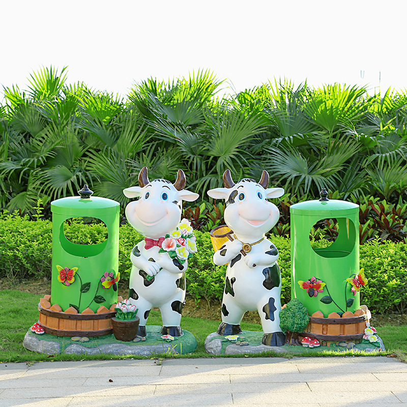 玻璃钢雕塑卡通动物奶牛园艺环卫垃圾桶摆件商场街道户外景观装饰