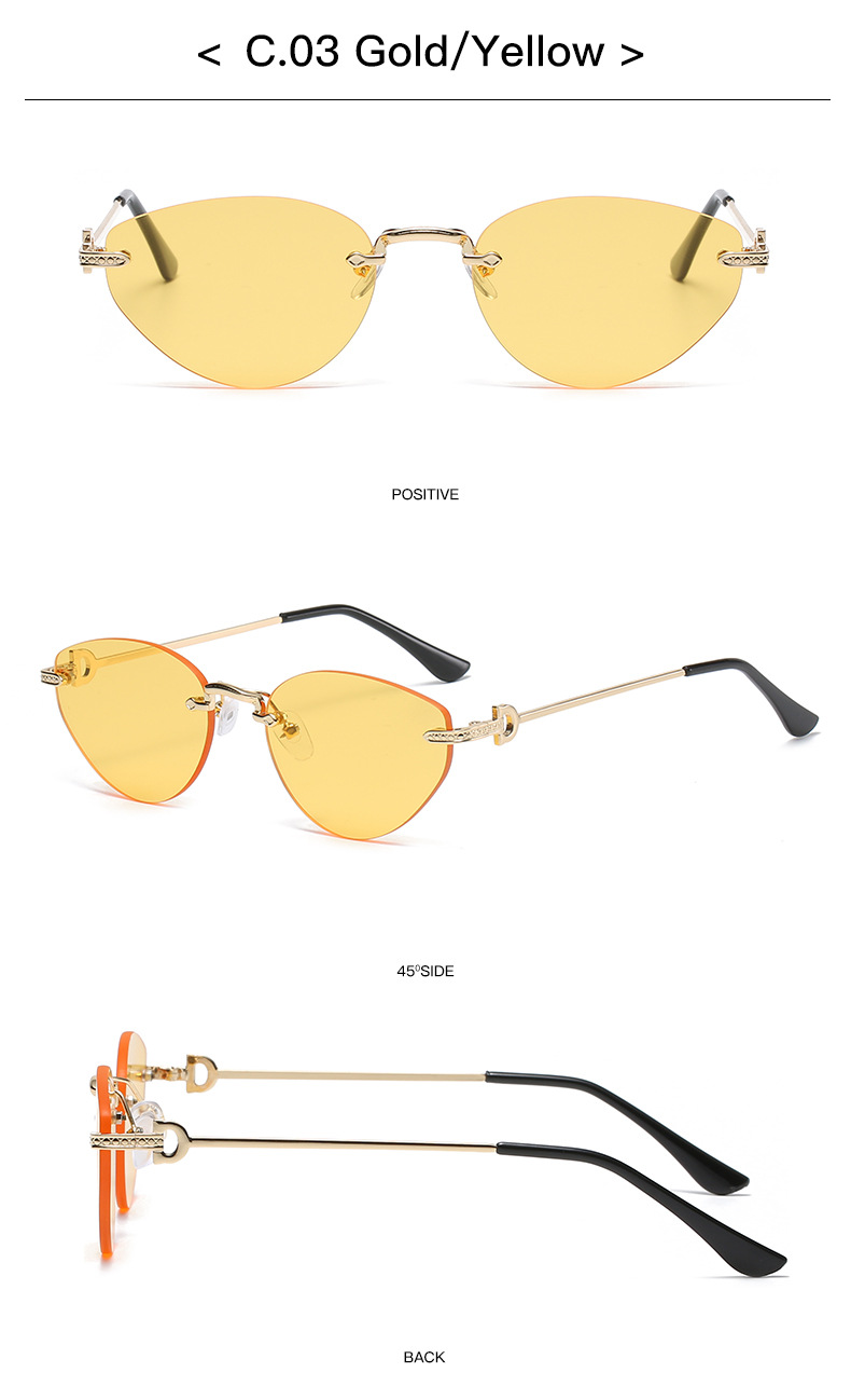 41g Weight Frameless Glasses Structure Sunglasses Classification Ac, UV400 Protection Lens Material Cat Eye Glasses Style Holiday, Outdoor Occasion Solid Color Pattern All Seasons Season Unisex Gender Casual Style Casual Solid Color Ac UV400 Protection Cat Eye Frameless Women's Sunglasses 9