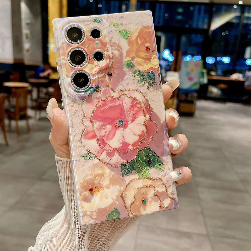 Blaulicht Strass Blumen Handyhülle Für Samsung S25 Ultra_voghion.com