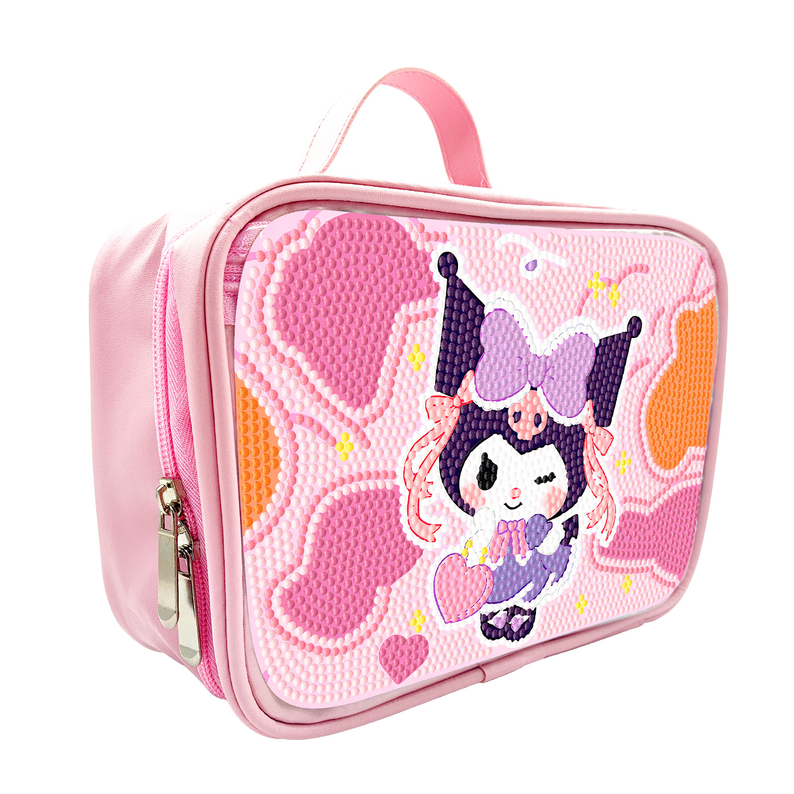 Diamante pintura alrededor de la bolsa de maquillaje hecha a mano bolsas de maquillaje DIY dibujos animados rosa comercio exterior venta al por mayor