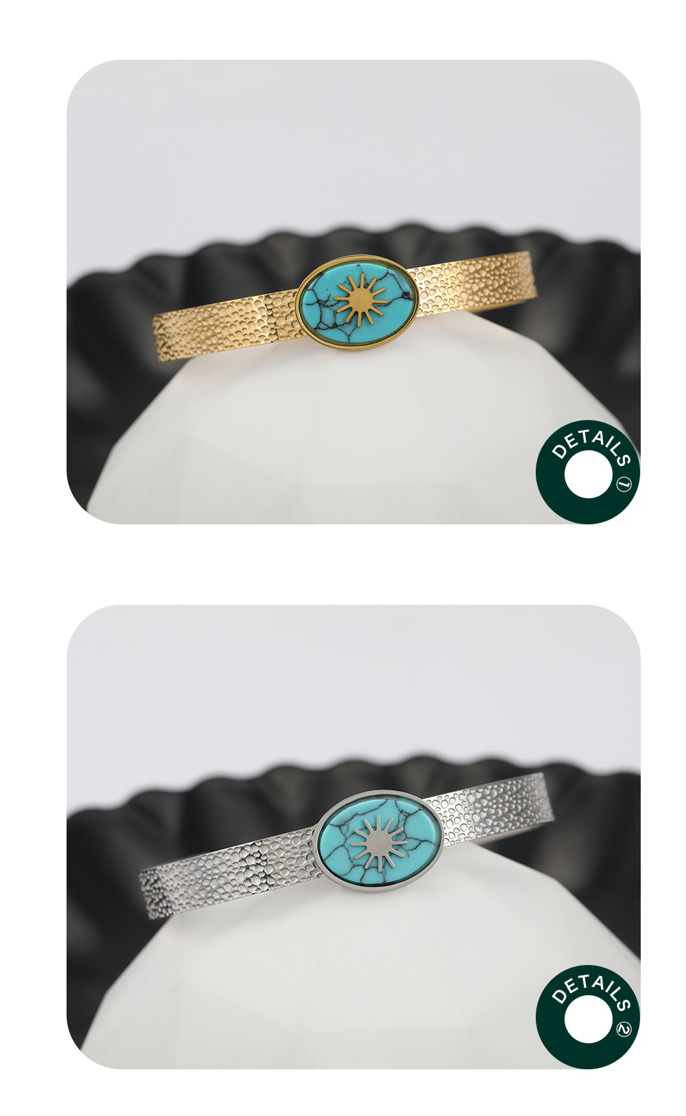 Fashion Sun Oval Stainless Steel Bangle Metal Natural Stone Stainless Steel Bracelets