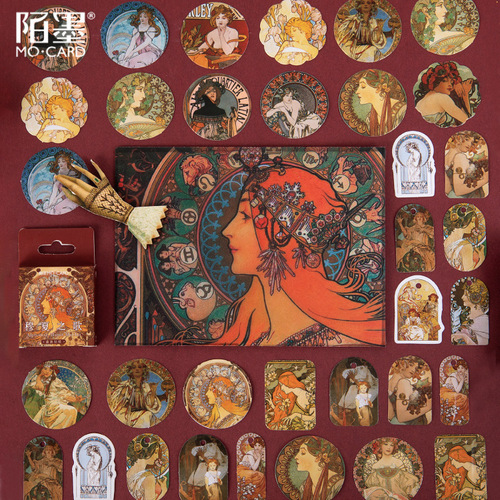 Momo cross-border boxed sticker collection retro plant and flower handbook diy decorative self-adhesive sealing stickers