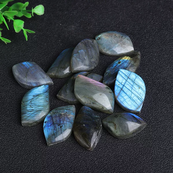 Natural Strong Blue Labradorite Loose Stone, Marquise-Shaped Curved Moonstone Pendant Material, Hand-Polished, Wholesale Jewelry