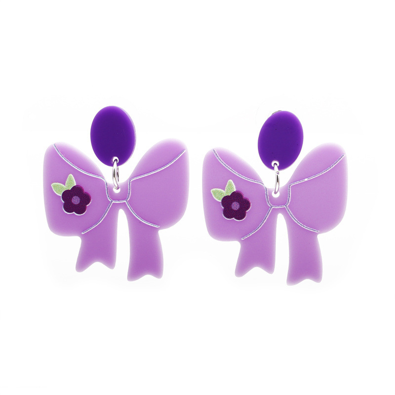 Europa y América simple púrpura amor mariposa contraste color acrílico Stud pendientes verano acrílico arco pendientes