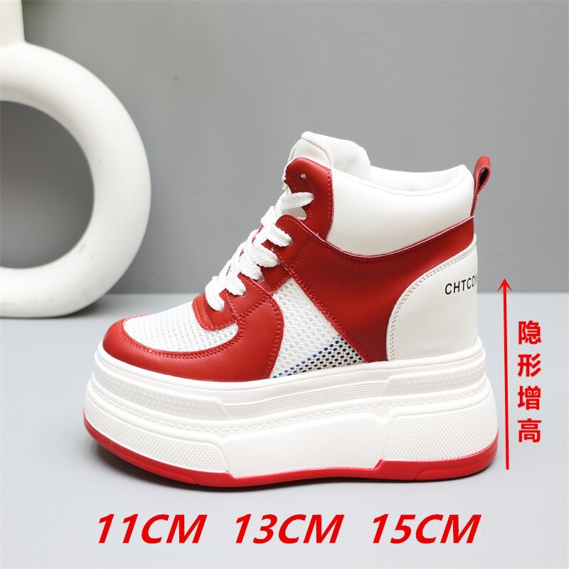 High-Top Breathable Mesh Red Wedding Shoes for Women, 2025 Summer Style, Thick-Soled, Height-Increasing 15cm, for Petite Women, 13cm