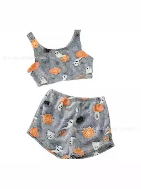 蛍光フランネル対外貿易の新型フランネルのストラップのパジャマの女性の秋冬の2つのセットの保温のレジャーの部屋の服|undefined