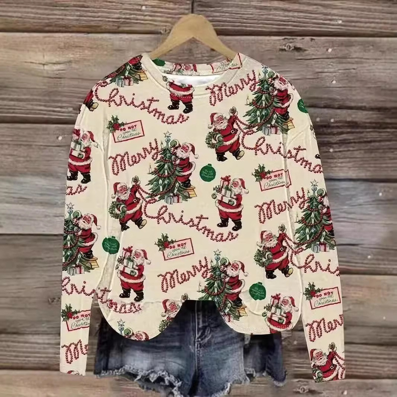 New Cross-Border Plus-Size Christmas-Themed Crew Neck Sweatshirt with Christmas Digital Print for Europe and America