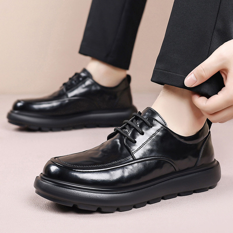 Giày da nam tăng chiều cao đế dày 3 cm kiểu lười cổ thấp, giày da công sở phong cách tối giản — Màu nâu TM 6, Đen 6