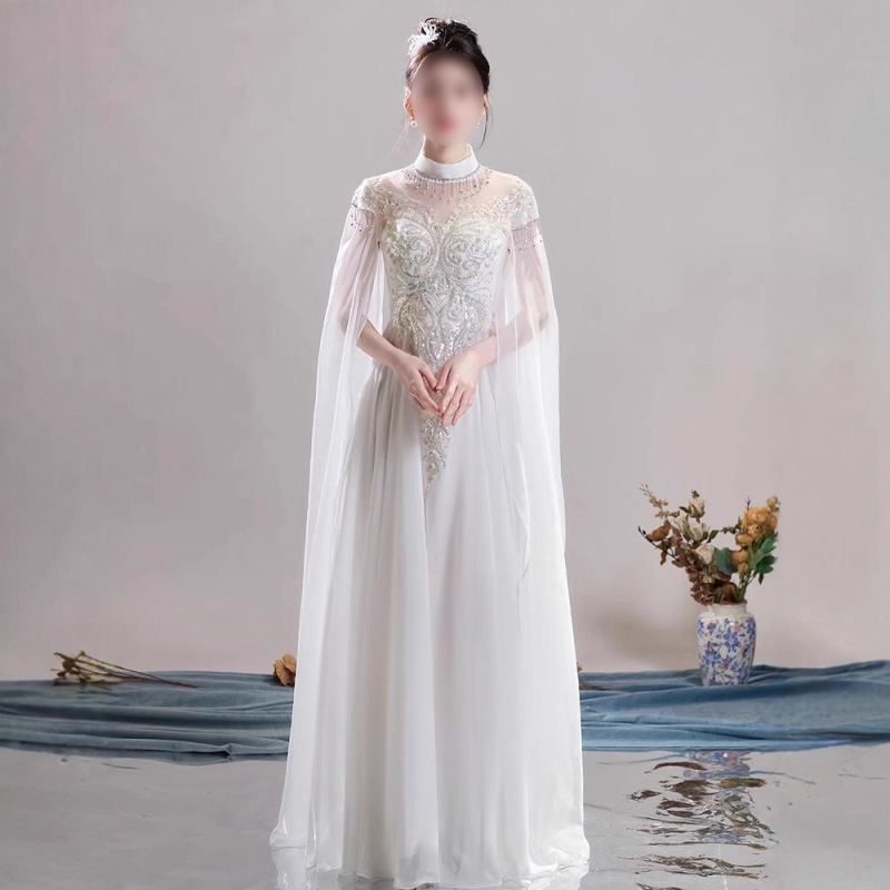 新しい中国風の女性用パフォーマンス服、白い民族音楽古筝演奏学生芸術試験コーラス妖精ドレスロングスカート|undefined