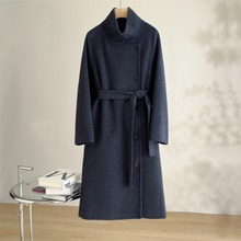 恩迪气质立领深灰色澳洲羊毛大衣女韩系秋冬高级感收腰毛呢外套