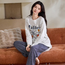 秋冬纯棉睡衣女圆领套头长袖春季莱卡棉韩版可爱可外穿女士家居服