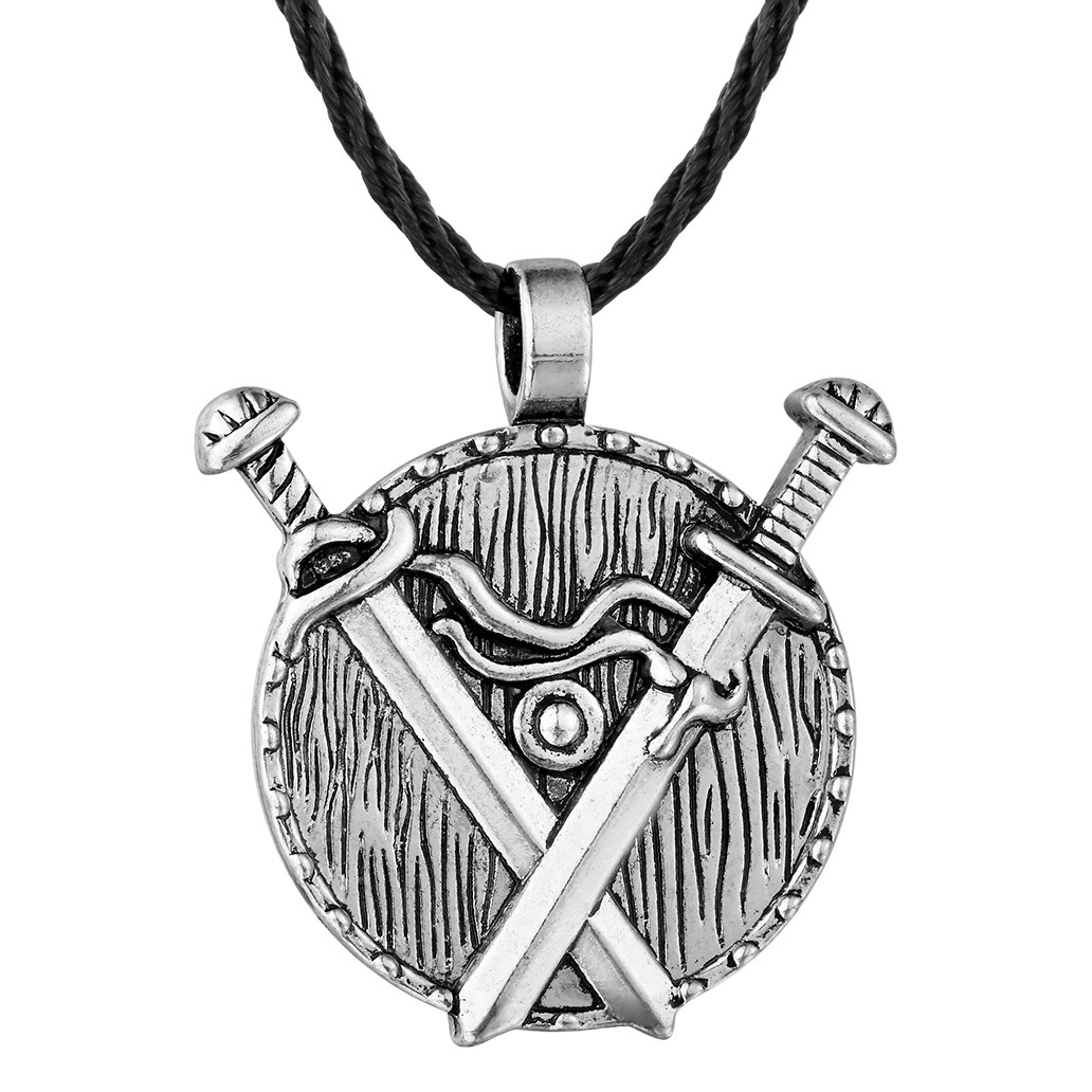 Cross-border Explosions Viking Retro Double Sword Pendant Medieval Jewelry Warrior Wear Necklace Men's Gift
