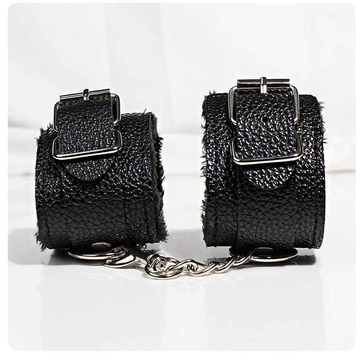 Jiuai SM Hand and Foot Cuffs Set with Neck Cuff and Blindfold, Black PU Leather and Plush — detail image 13