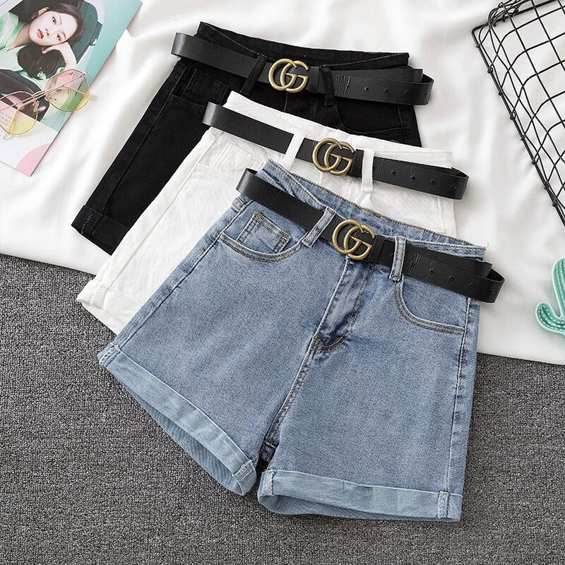 Light-Colored Versatile High-Waisted Washed Denim Shorts for Women, Summer 2026 New Style, Rolled Hem, Korean Style, Wide-Leg A-Line Hot Pants, Trendy Ins