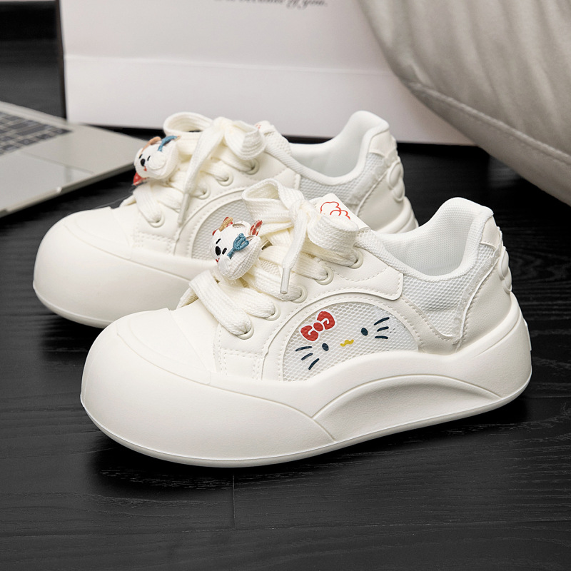 Cute Breathable Mesh Shoes with Thick Soles, Cute Cat-Themed Women's Shoes, 2026 Spring New Style, Comfortable Height-Increasing Versatile Casual Sneakers