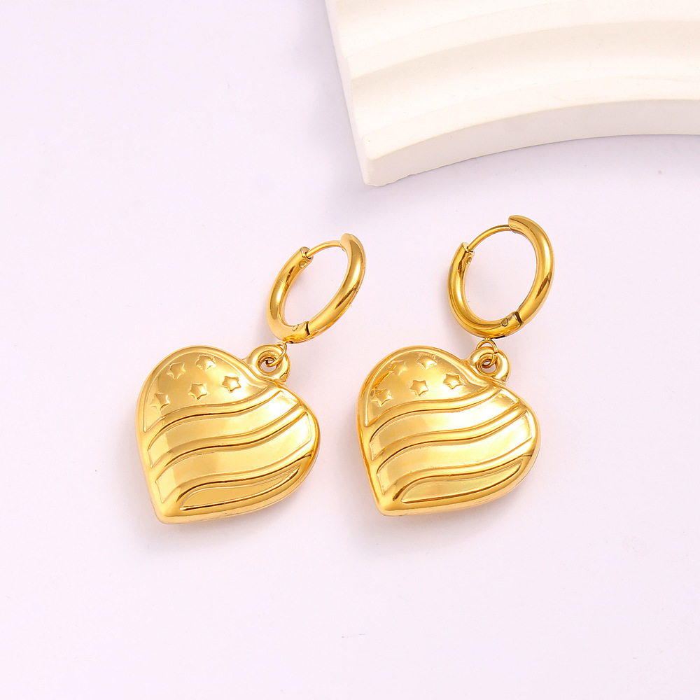 Heart Shape Pattern 1 Pair Elegant Heart Shape 304 Stainless Steel Drop Earrings