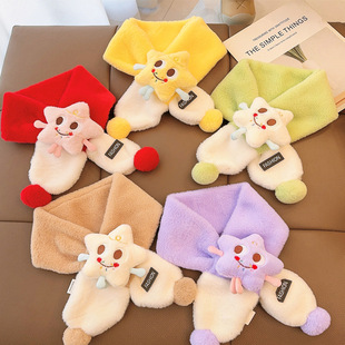 Children's Scarf Color-matching Double Ball Stars Autumn and Winter Baby Cute Plush Scarf Warm Thickened Cartoon Windproof Neck