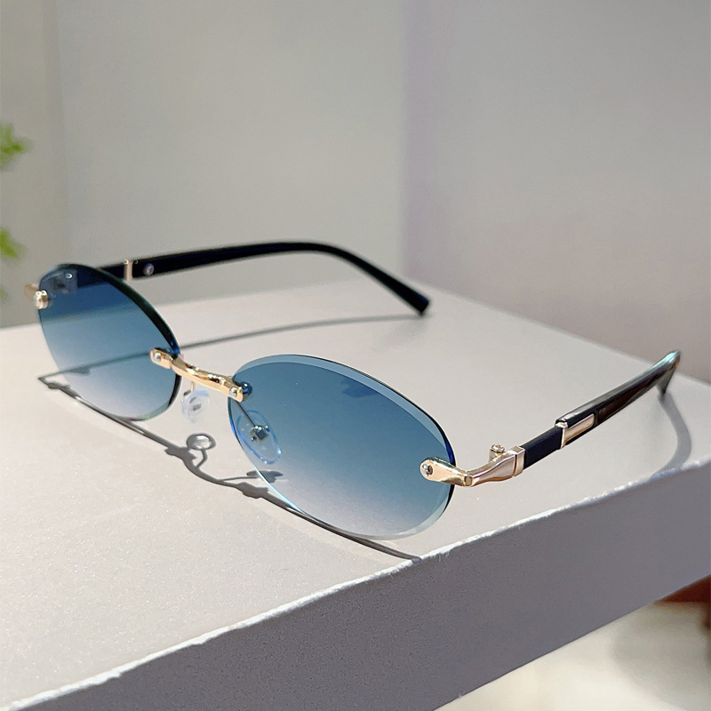 Ovale Rahmenlose Sonnenbrille Für Damen Modisches Trend Accessoire_voghion.com