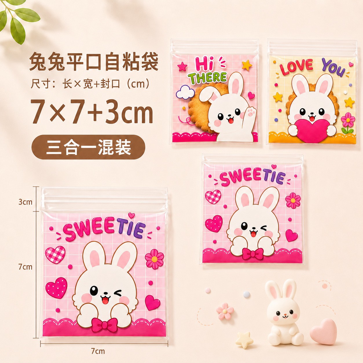 Bolsa autoadhesiva de dibujos animados para hornear embalaje bolsa de autosellado bolsa de galletas bolsa de bocadillos bolsa de dulces 7*7 + 3/100 piezas